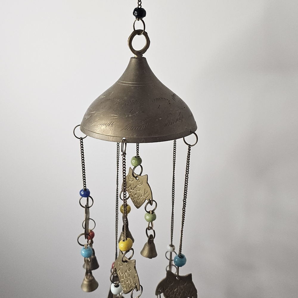 Vintage Dome Hanging Wind Chime Brass Camel Beaded Accents Bohemian Style Decor